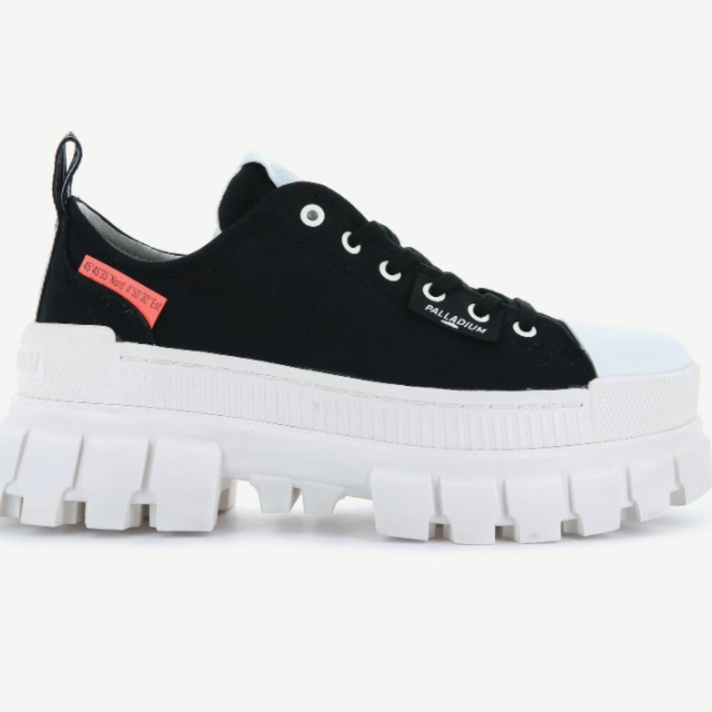 Palladium Black and White Chunky Platform Sneakers with Pink Accent